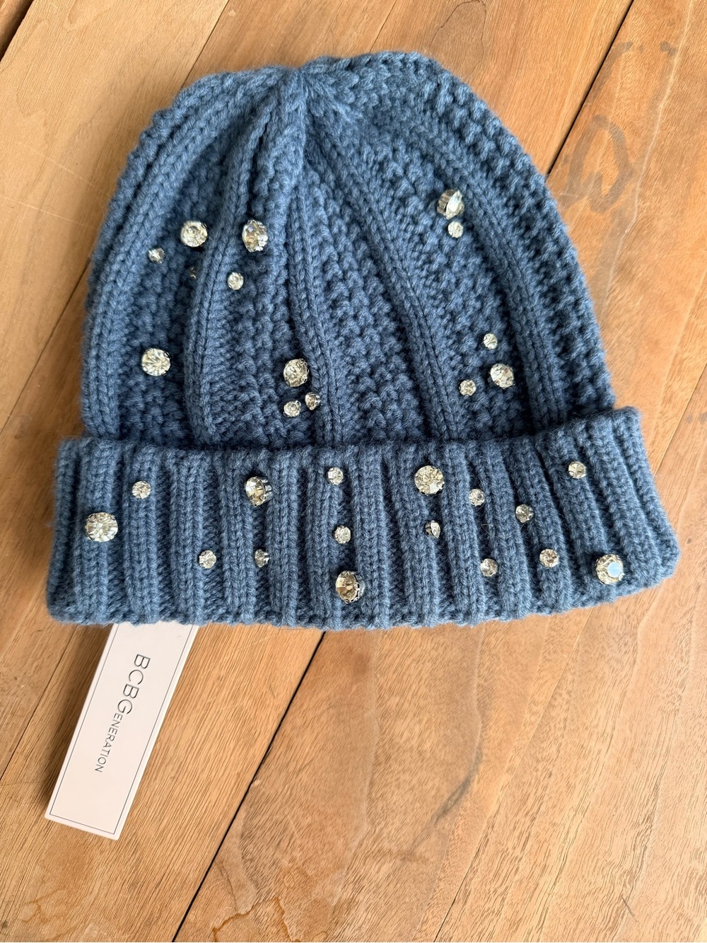 BCBGeneration Blue Knit Beanie with Sparkling Embellishments